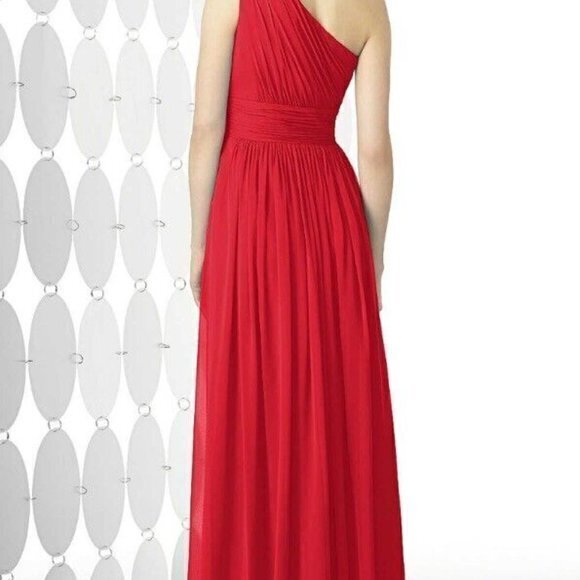 After Six Parisian Red K505 One Shoulder Chiffon Shirred Front Slit Maxi Gown‎ - Picture 6 of 9
